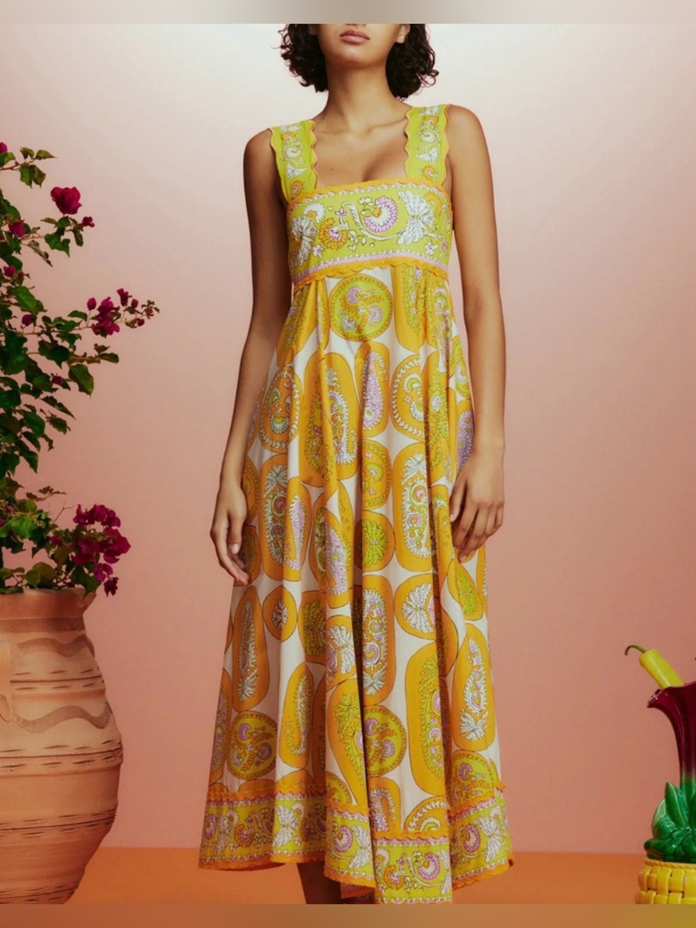 Alemais Diana Summer Dress Sleeveless Maxi Yellow Paisley US 10